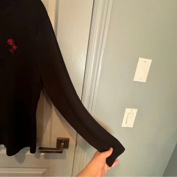 Simons Twik Black Long Sleeve Top Red Rose Embroidery Goth  Emo Romantic Size XL - Picture 6 of 11